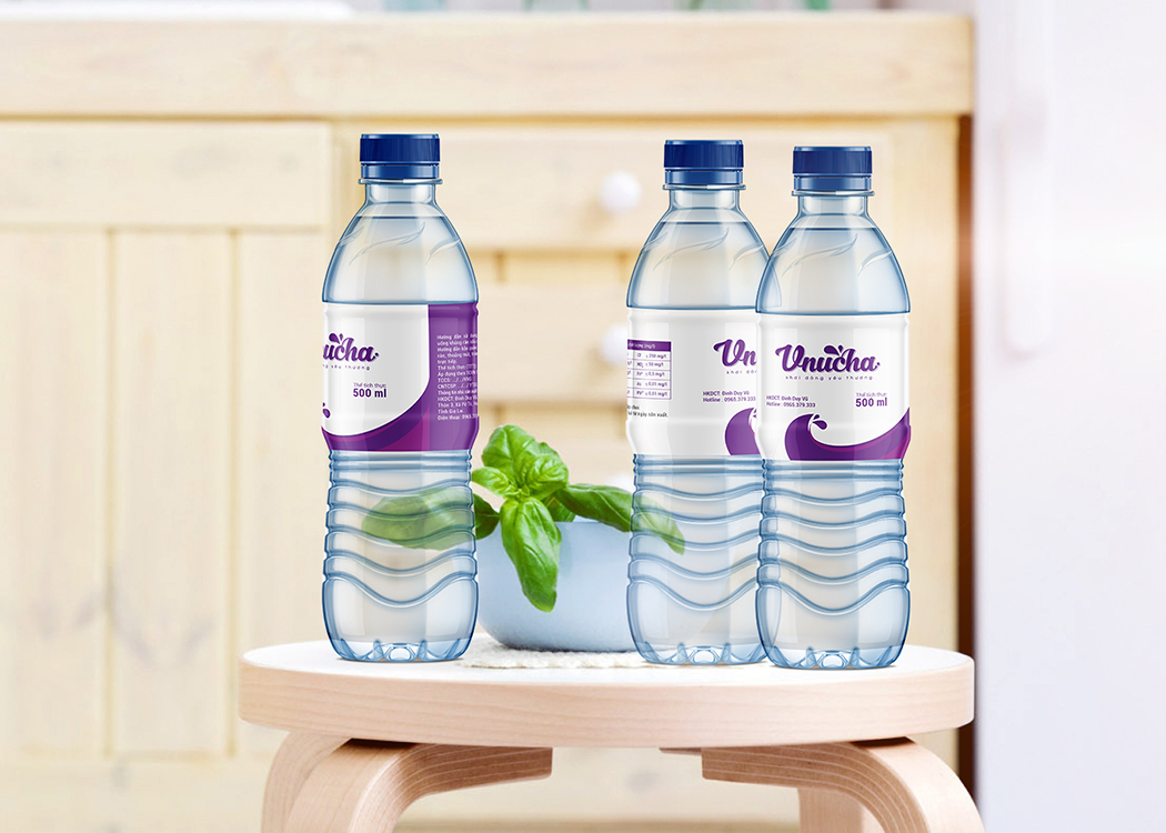 V-NUCHA - Thiết kế logo và bao bì nước đóng chai tinh khiết V-nucha